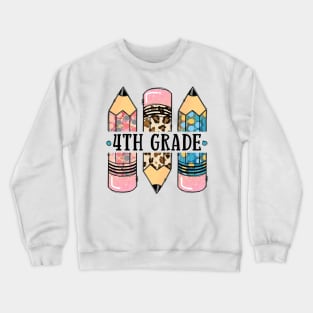 4th Grade Leopard Pencil Back To School Teachers Students Crewneck Sweatshirt